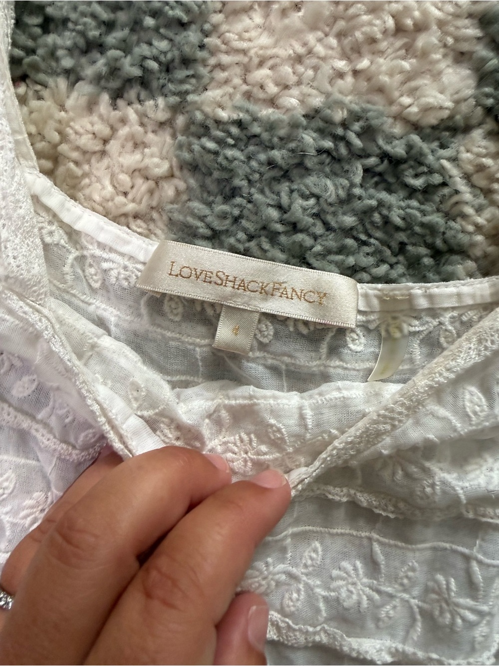 LOVESHACKFANCY Drella White Lace Trimmed Embroidered Cotton Voile Mini Dress 4 - Picture 8 of 10